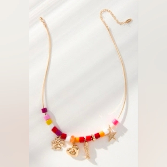 Anthropologie Beaded Gold Charm Necklace, NWT - Picture 2 of 3
